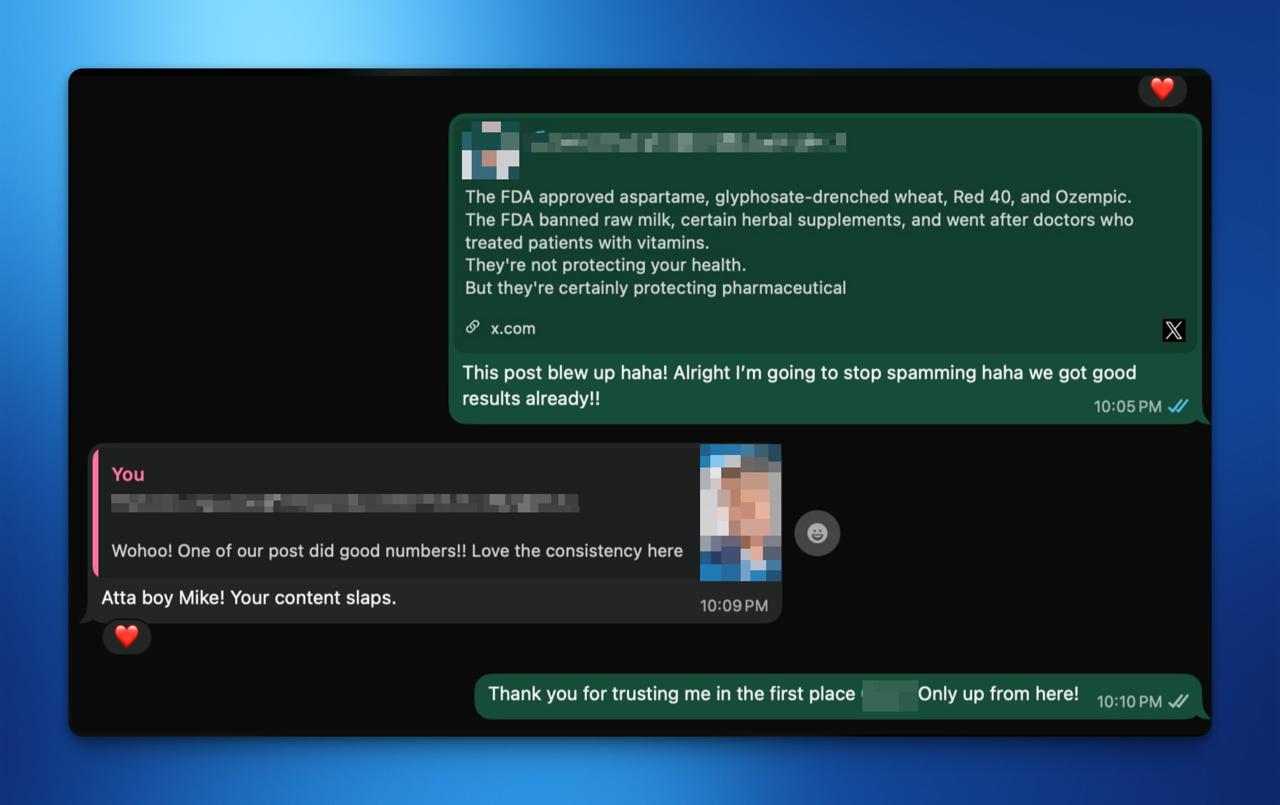 Anonymized client message complimenting content consistency
