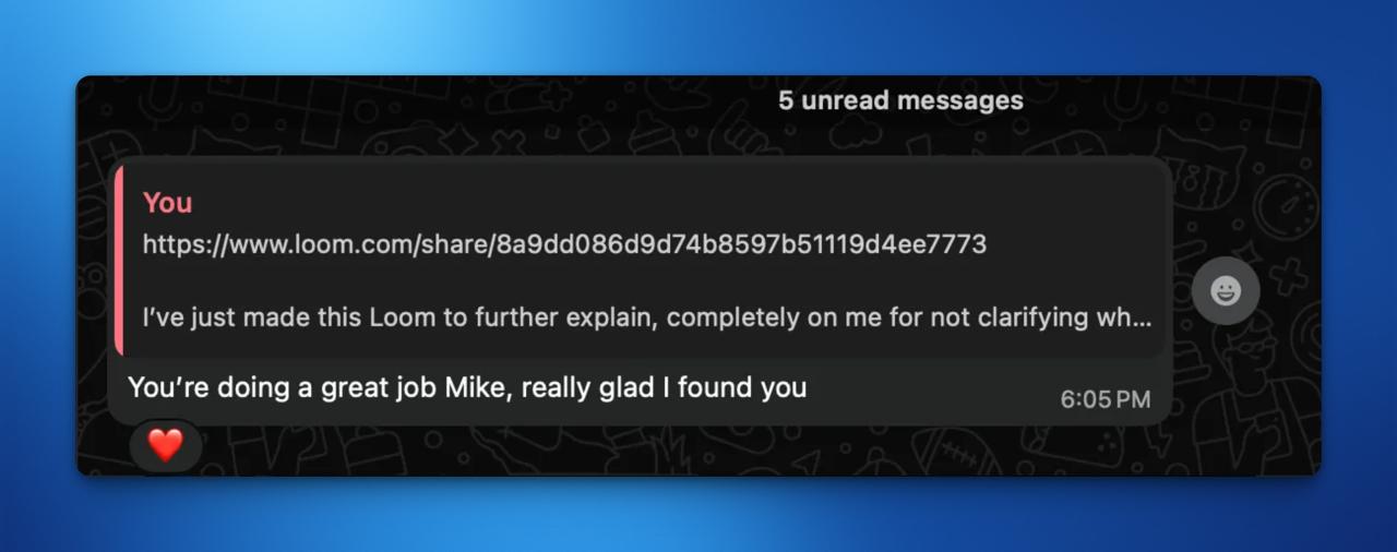 Anonymized client message saying they are glad they found Mike