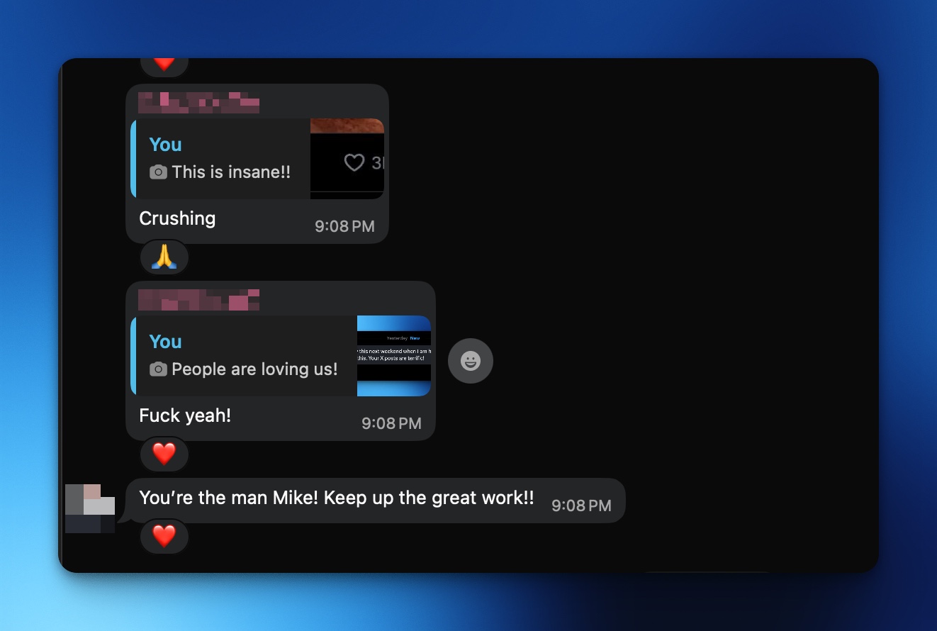 Blurred Client CB communication screenshot reacting to the results